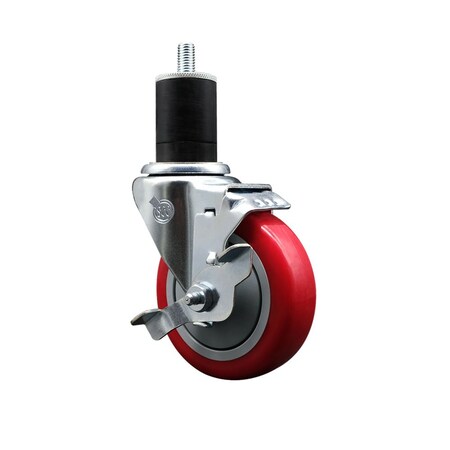 Service Caster 4'' Red Poly Swivel 1-3/4'' Expanding Stem Caster with Brake SCC-EX20S414-PPUB-RED-TLB-134